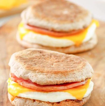 two homemade McDonalds egg white delight breakfast sandwiches