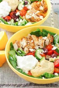 two Mediterranean atom  bowls with chicken