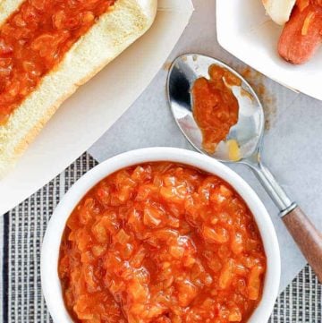 a bowl of homemade Sabrett Onions in Sauce