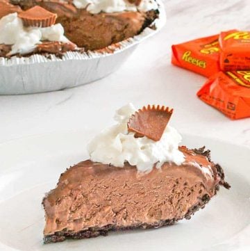 a slice of chocolate peanut butter ice cream pie