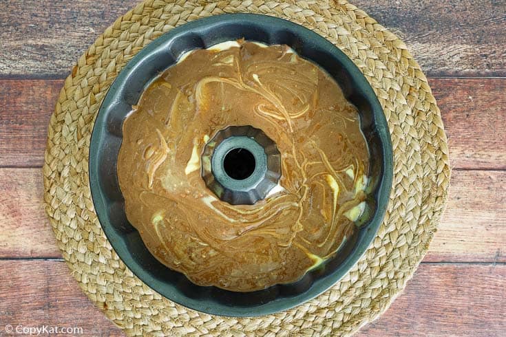 chocolate pistachio bundt cake before baking