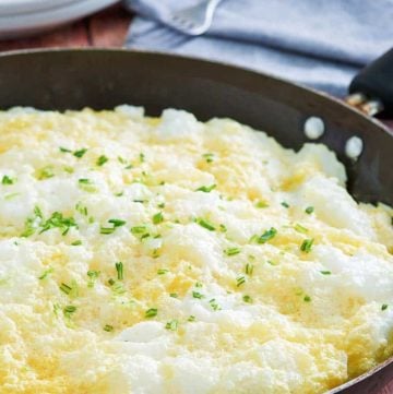 fluffy omelette in a non-stick skillet