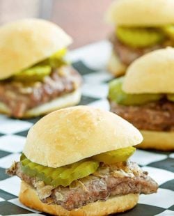 four homemade White Castle hamburgers