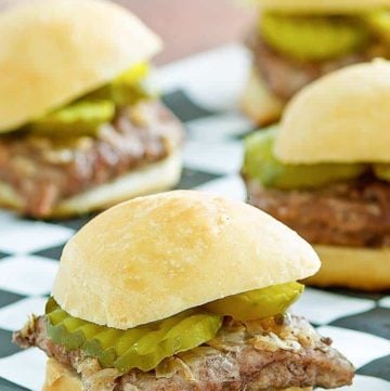 four homemade White Castle hamburgers