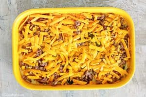 chili relleno casserole with beef before baking