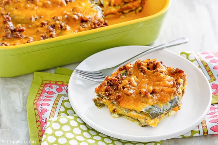 chili relleno casserole and a fork on a plate