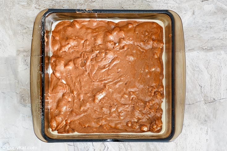 chocolate pudding cake in a baking dish