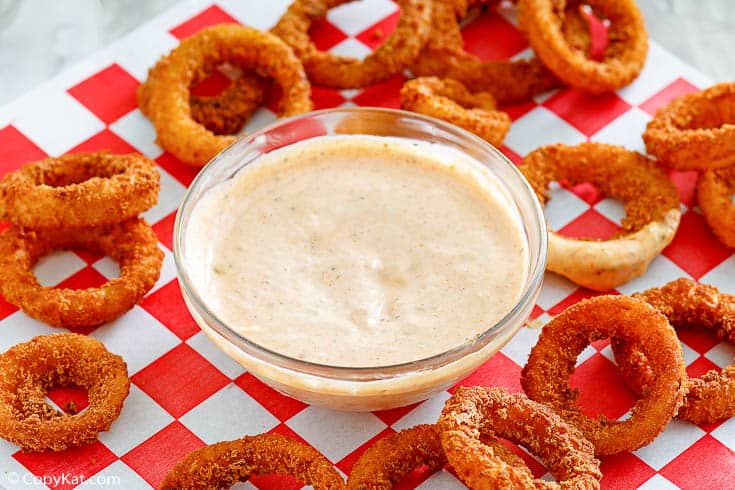 homemade Outback bloomin onion sauce with onion rings