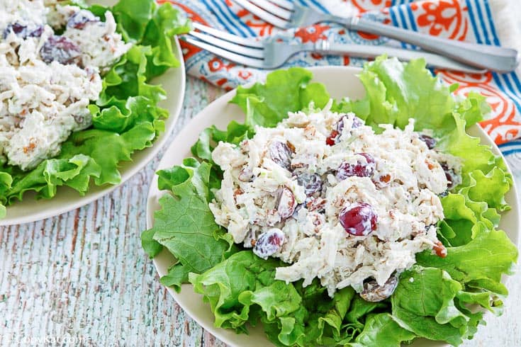 homemade Chicken Salad Chick Fancy Nancy chicken salad on top of lettuce on a plate