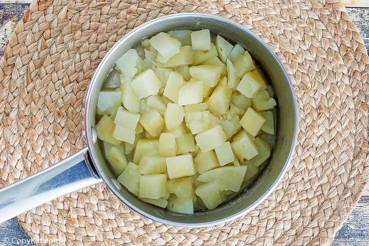 cooked potatoes in a pan