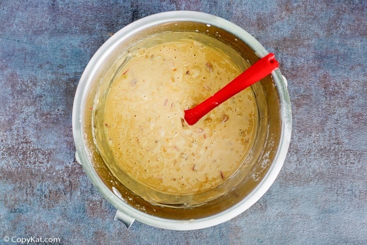 rhubarb bread batter in a mixing bowl