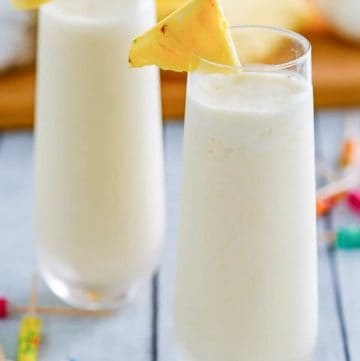 two glasses of pina colada smoothie