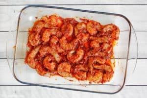Red Lobster Cajun Shrimp in a dish before baking