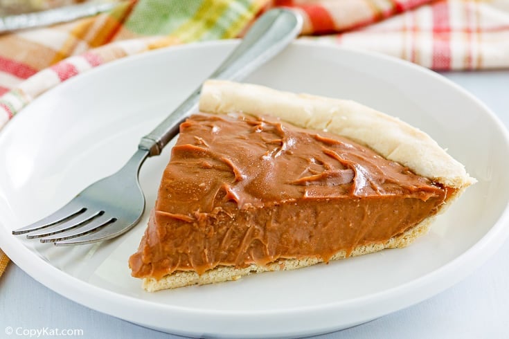 a slice of chocolate cream pie and a fork on a plate