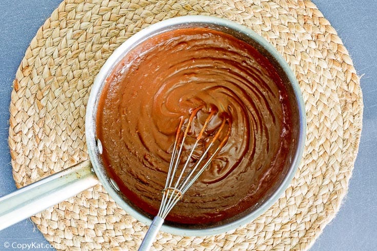 chocolate cream pie filling in a pan