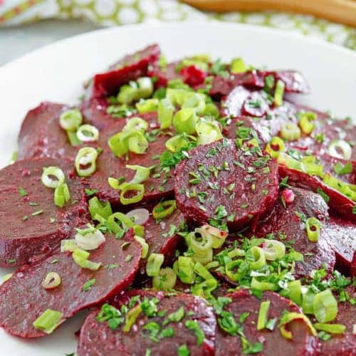 marinated beet salad on a platter