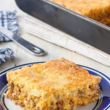 a slice of Mexican cornbread casserole on a plate