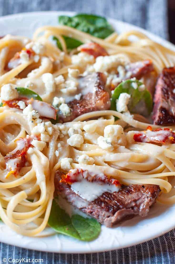 Steak Gorgonzola Alfredo Pasta on a plate