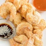 air fryer shrimp tempura and dipping sauces on a platter
