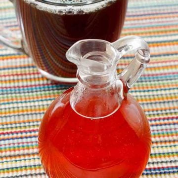 homemade caramel syrup and a cup of coffee