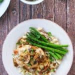 chicken madeira with mashed potatoes and asparagus