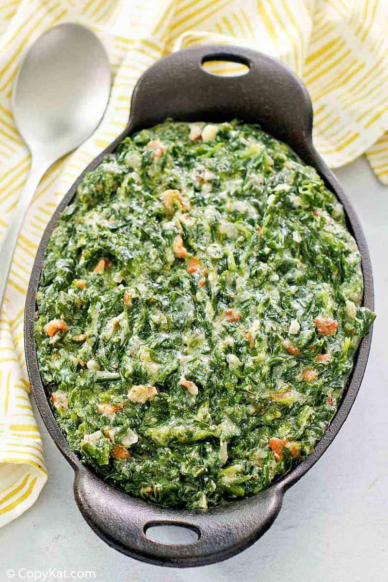 homemade Lawry's creamed spinach in a serving dish