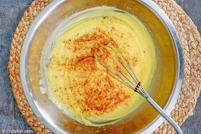eggnog pie filling in a mixing bowl