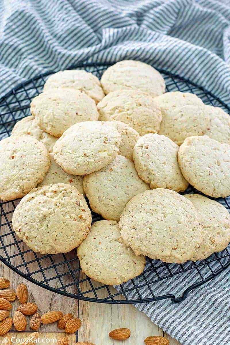 homemade Keebler almond shortbread cookies on a round wire rack