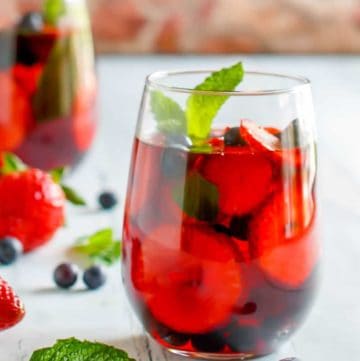 a glass of homemade Olive Garden berry sangria