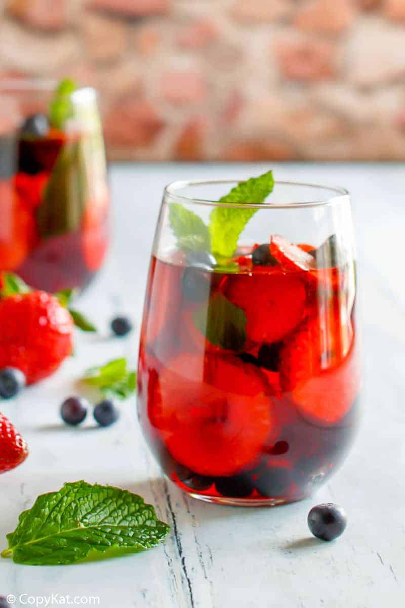 a glass of homemade Olive Garden berry sangria