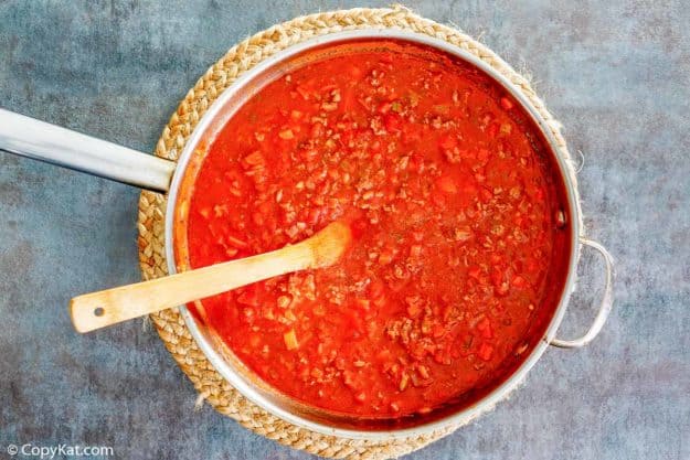 homemade Olive Garden Bolognese sauce in a pan