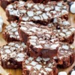 homemade rocky road candy on a wood cutting board