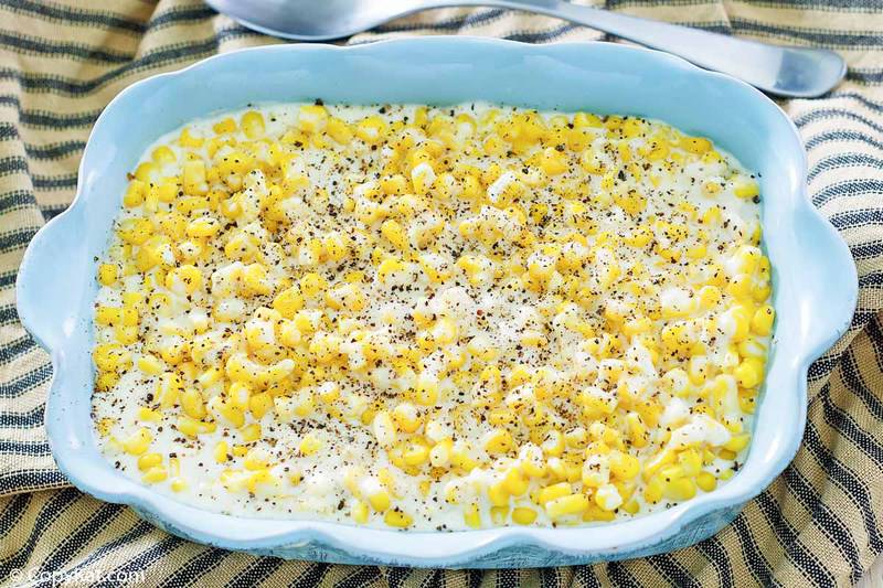 homemade Rudy's creamed corn in a serving dish