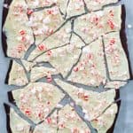 homemade Williams Sonoma peppermint bark candy pieces on waxed paper