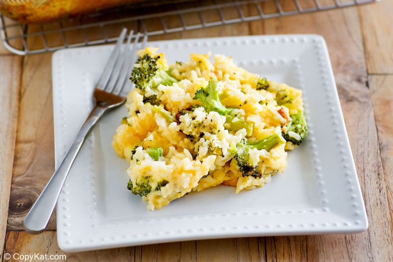 broccoli cheese rice casserole on a plate