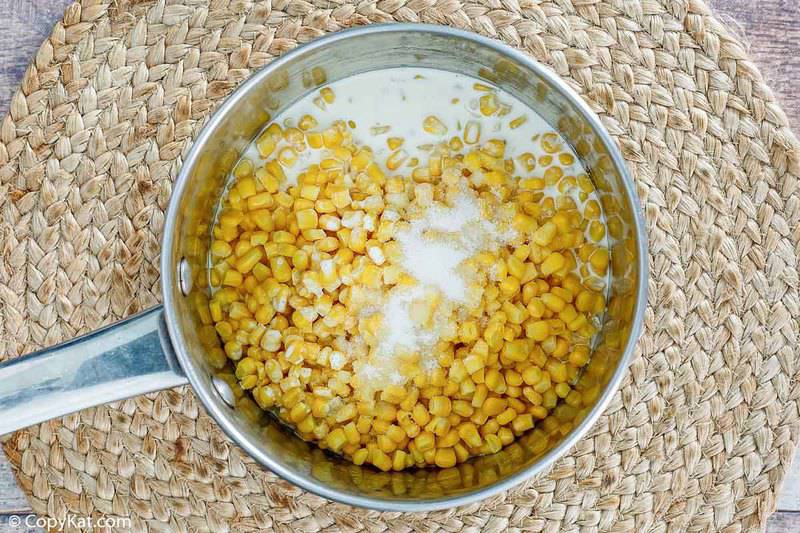 corn and cream in a saucepan