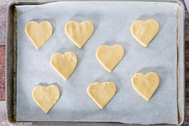 heart-shaped cake mix cookies before baking