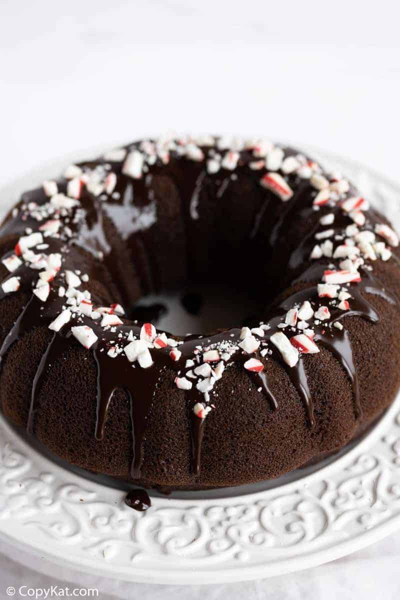 chocolate peppermint bundt cake with ganache glaze