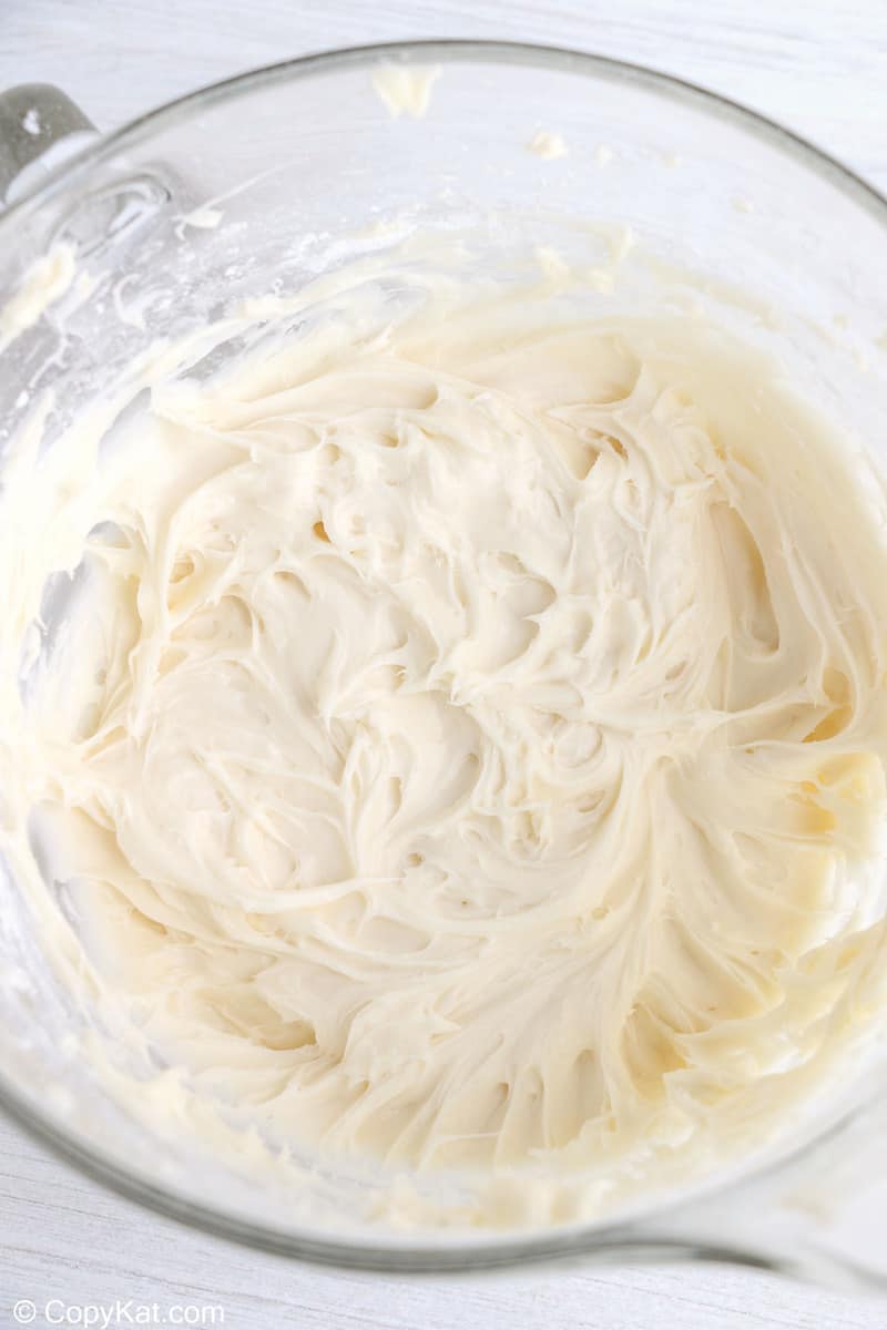 cream cheese frosting in a mixing bowl
