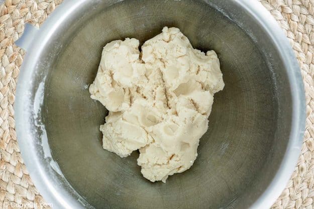cream cheese spritz cookies dough in a mixing bowl