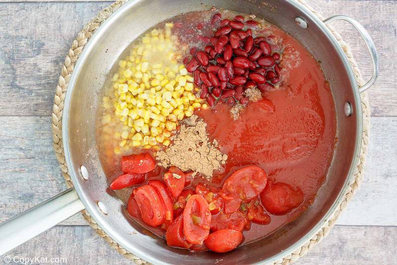 easy taco soup ingredients in a pan