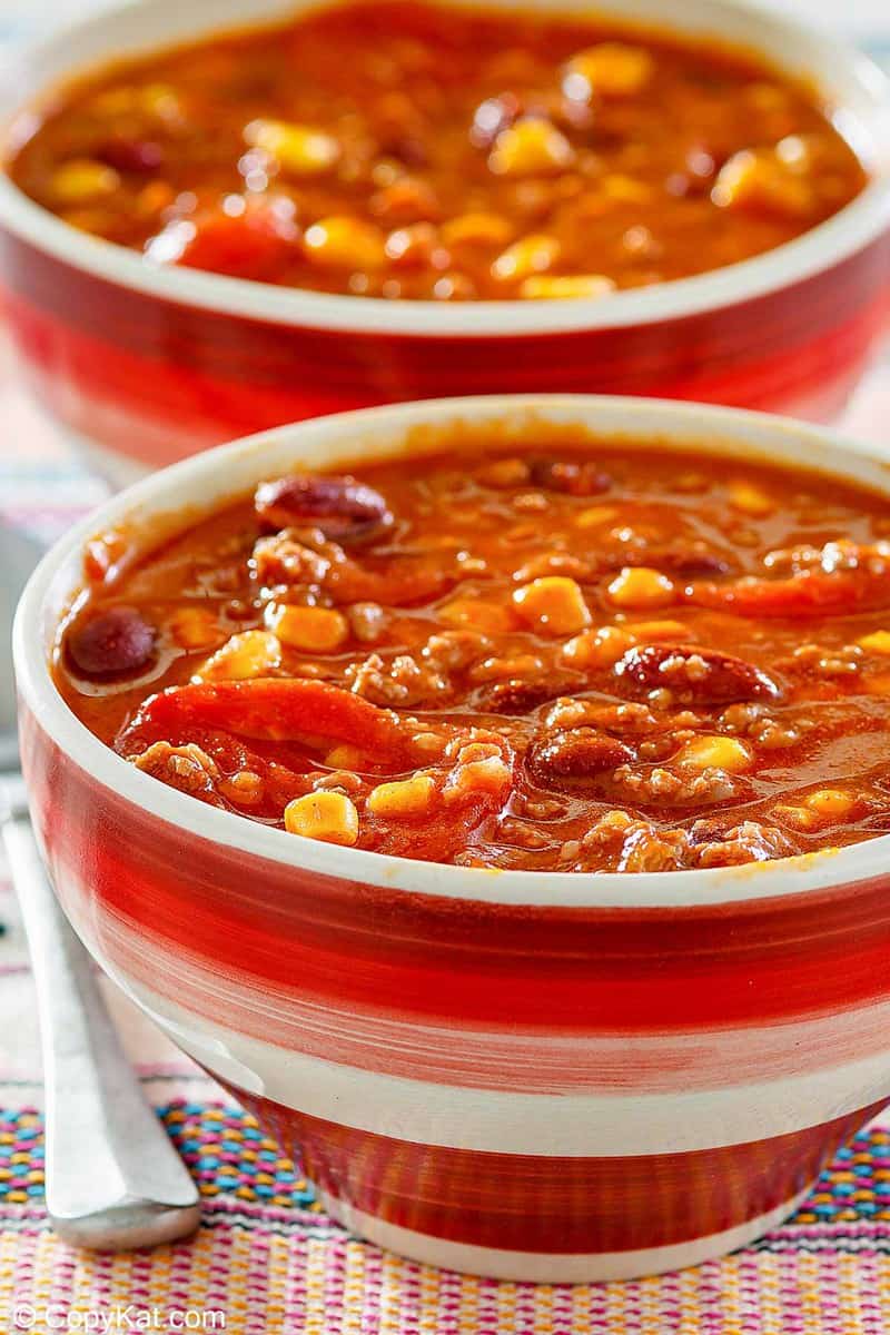 closeup photo of two bowls of easy taco soup