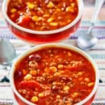two bowls of easy taco soup and two spoons