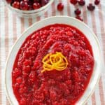 a bowl of homemade Luby's cranberry relish and fresh cranberries