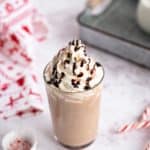 homemade Starbucks peppermint mocha topped with whipped cream