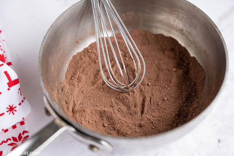 cocoa powder and sugar mixture in a pan