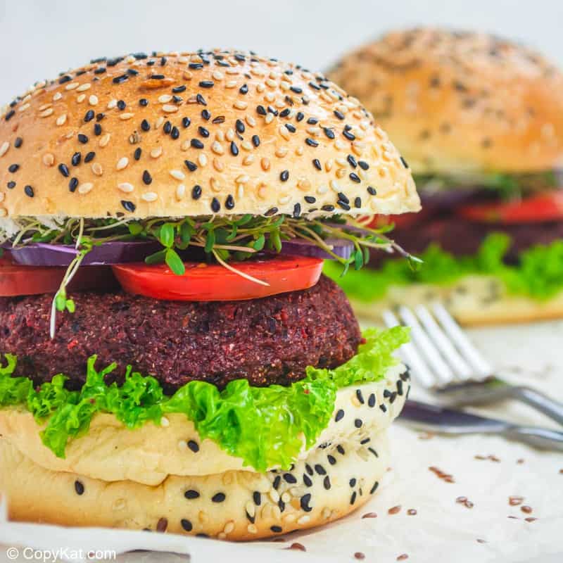 closeup photo of a vegan burger