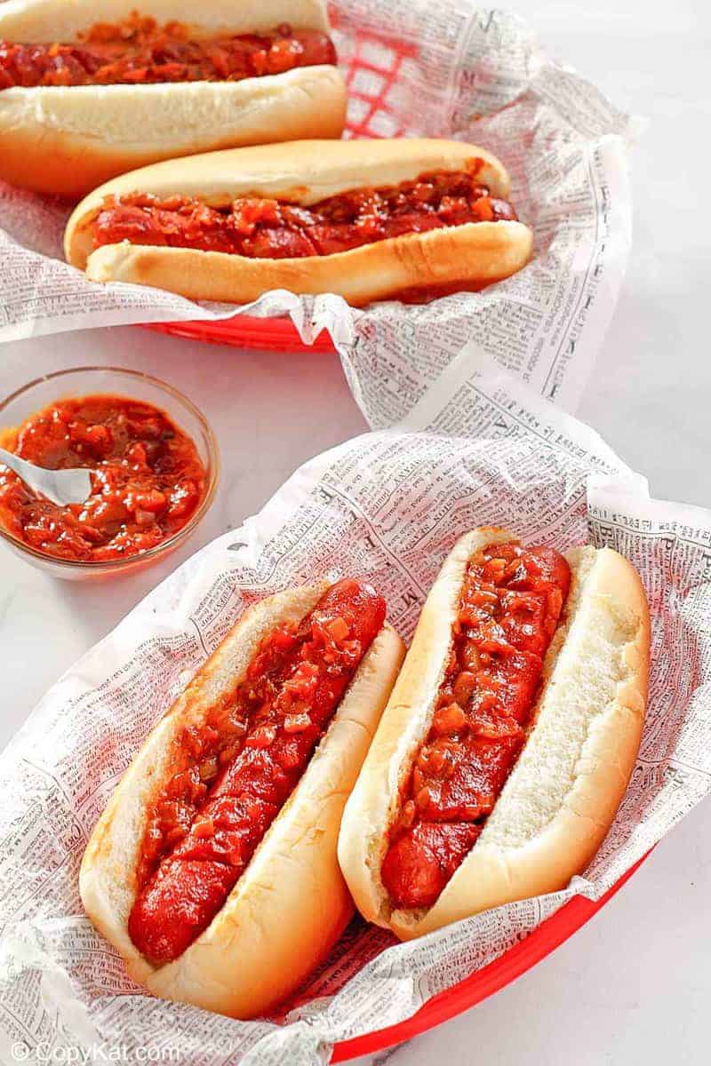 Hot dogs baked in the oven with barbecue sauce