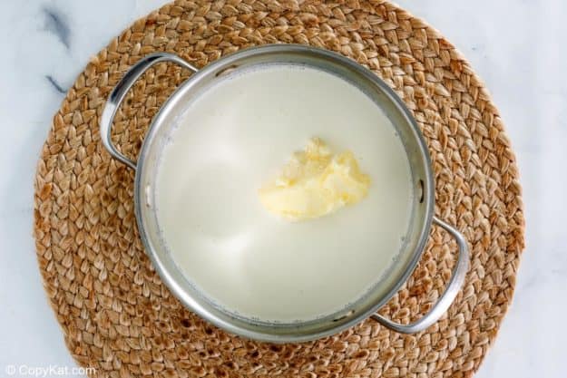 butter and cream in a saucepan