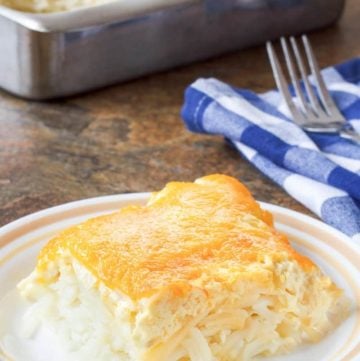 homemade Cracker Barrel hashbrown casserole on a plate